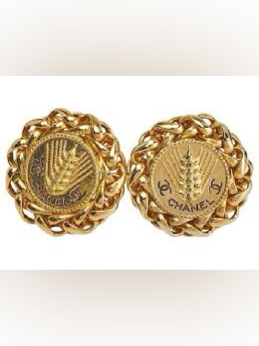 Large Vintage Chanel Wheat Leaf Motif Earrings